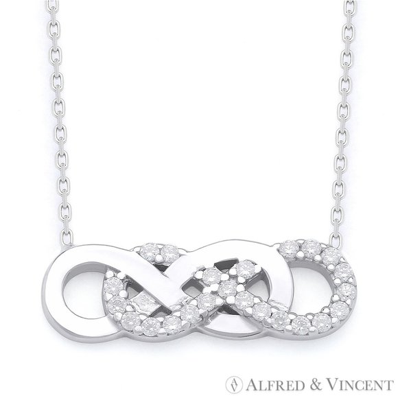 Double-Infinity CZ Crystal Charm Pendant in .925 Sterling Silver w/ Rhodium - Picture 2 of 2